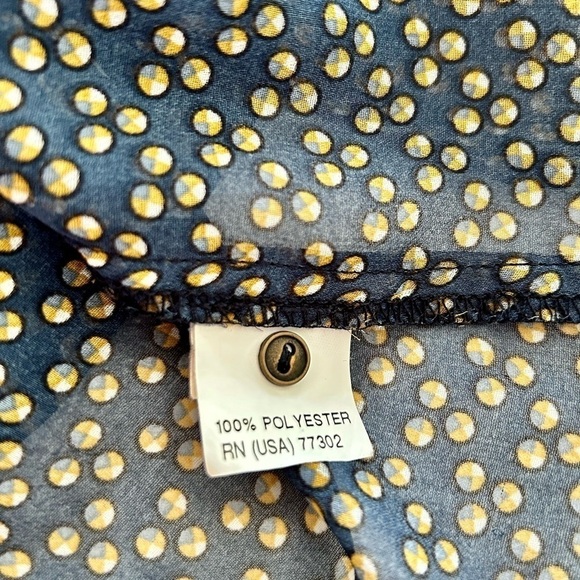 Zara TRF Blouse Pleat Front Dark Blue Yellow Polka Dot Sheer Airy size Large - Picture 16 of 16